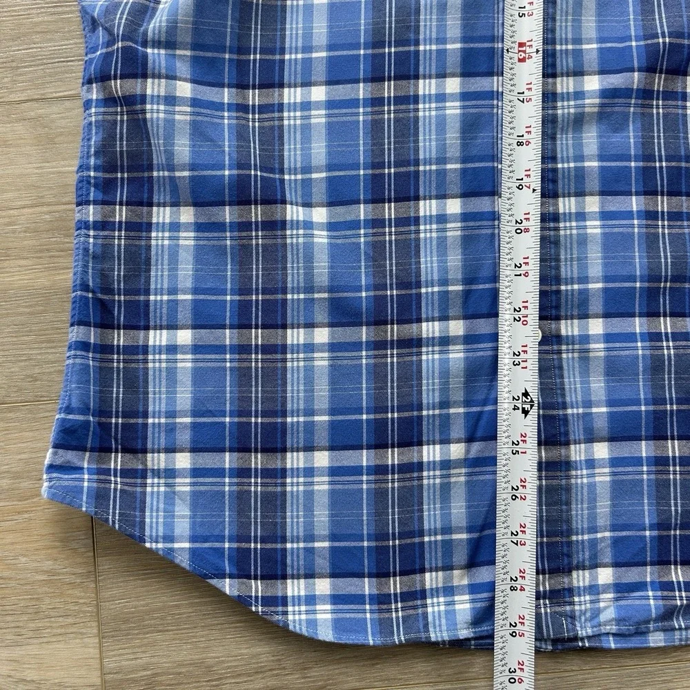 Polo Ralph Lauren Large Slim Fit Stretch Oxford Blue White Plaid Button Down